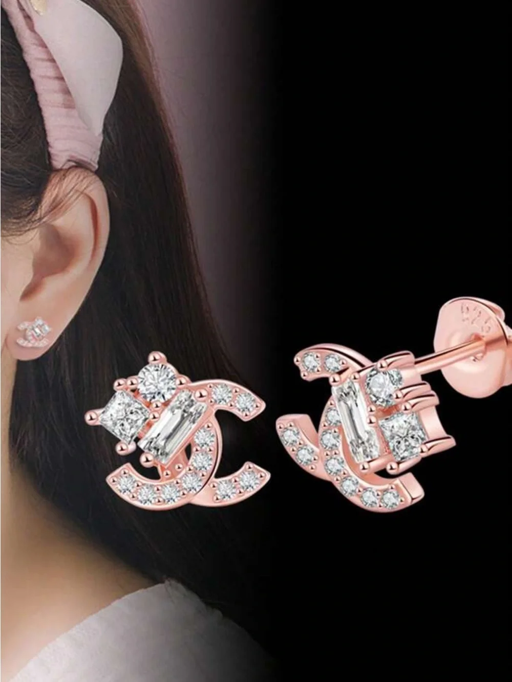 New Rose Gold Crystal Interlocking Stud Earrings
